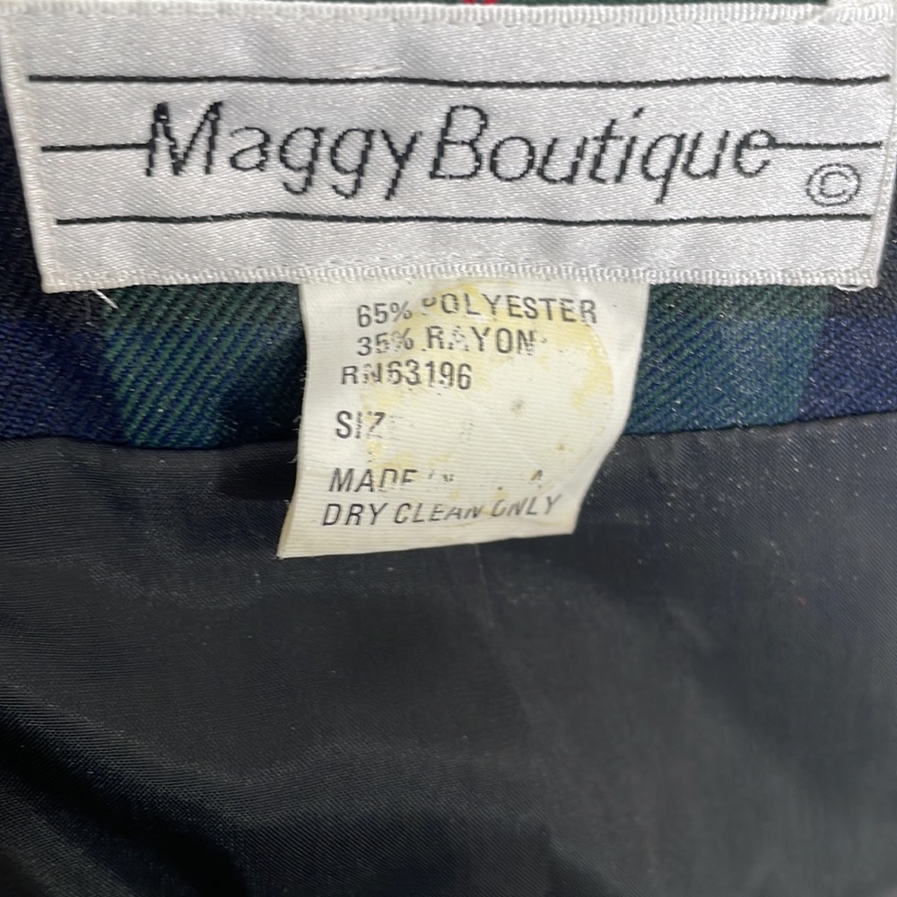 Vintage Maggy Boutique Blue/Green Plaid Jacket w/Red Trim & Gold Buttons - Picture 8 of 9